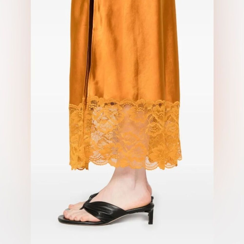 NWOT SELF-PORTRAIT  Burnt Orange Satin-Lace Midi Dress UK8/US4 - Picture 10 of 16